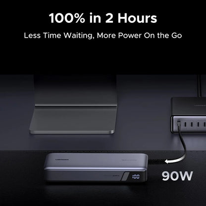 Externer Akku UGREEN PB726 (55995B), 25000mAh, 165W, QC + PD, 1 x USB-A - 3 x USB-C, Grau