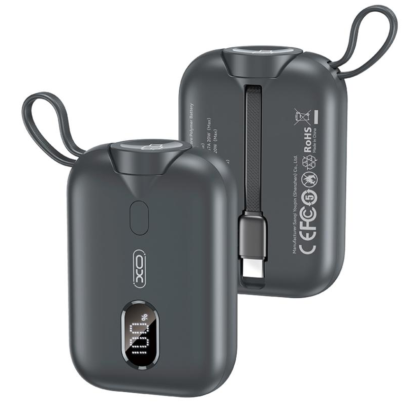 Externer Wireless-Akku XO Design PR260, 10000mAh, 20W, PD + QI, 1 x QI - 2 x USB-C, Schwarz