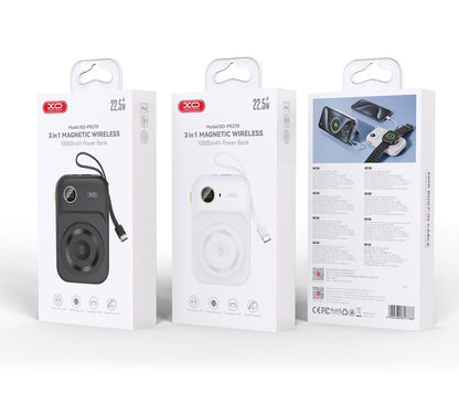 Externer Wireless-Akku XO Design PR270, 10000mAh, 22.5W, QC + PD + QI, 1 x QI - 1 x USB-A - 1 x USB-C, Weiß