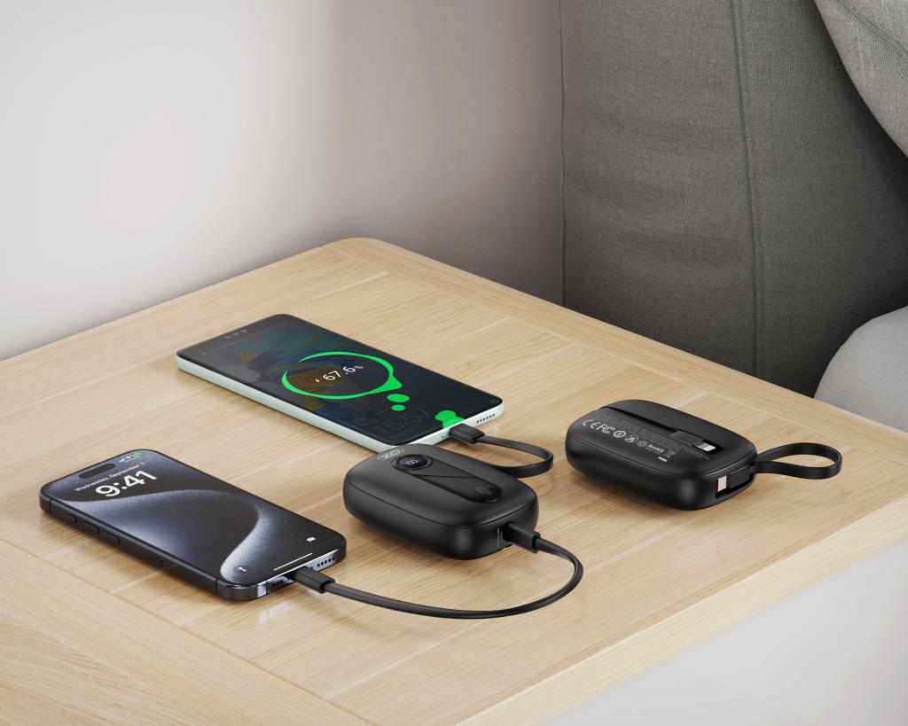 Externer Akku XO Design PR246, 10000mAh, 22.5W, PD, 1 x Lightning - 2 x USB-C, Schwarz