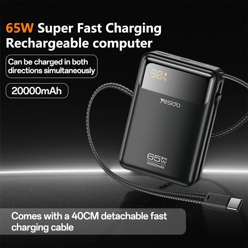Externe Batterie Yesido YP97, 20000mAh, 65W, PD, 2 x USB-C, Grau