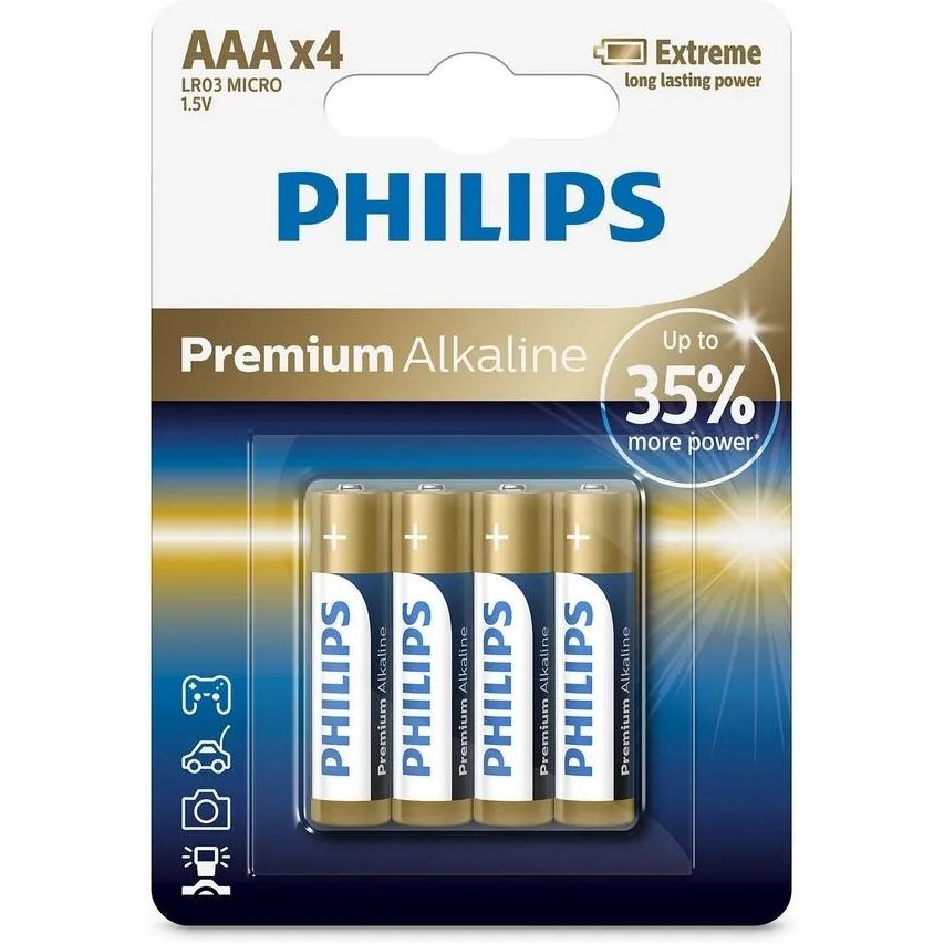 Philips Premium Batterie, AAA / LR3, 4er Set Phil-LR03M4B/10