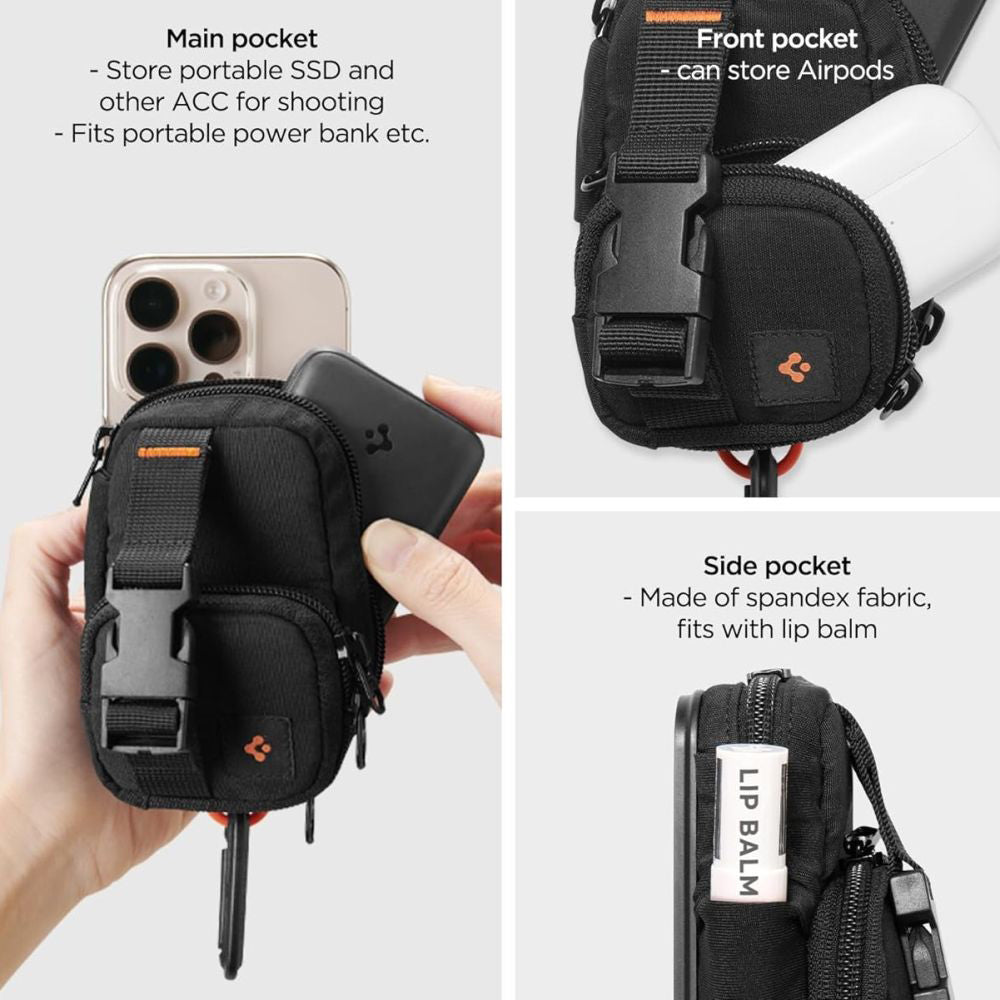 Universal MagSafe Pouch for Phone, Spigen, Snap Zip, Black