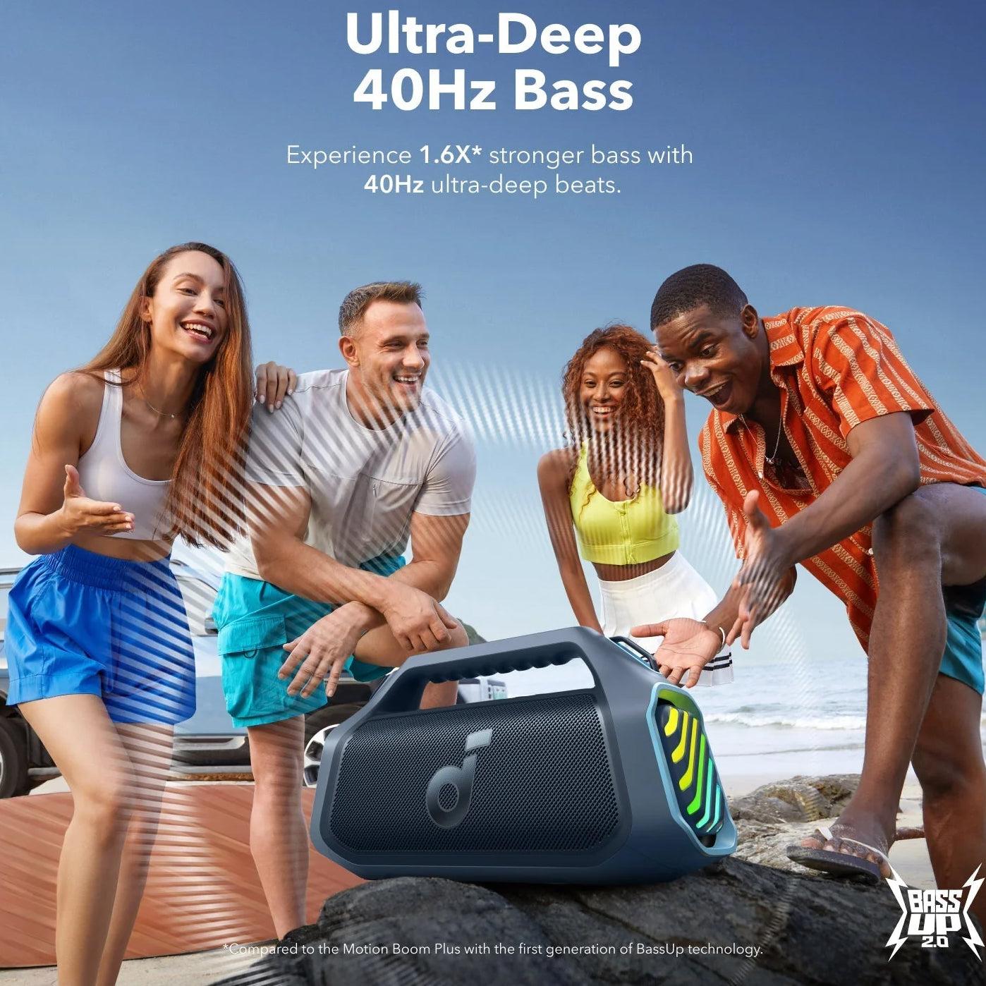 Tragbarer Bluetooth-Lautsprecher Anker SoundCore Boom 2 Plus, 140W, TWS, RGB, wasserdicht, Blau A3134031