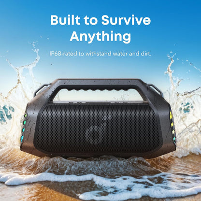 Tragbarer Bluetooth-Lautsprecher Anker SoundCore Boom 2 Pro, 140W, TWS, RGB, Wasserdicht, Schwarz A3134A11