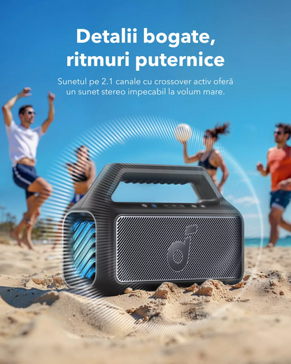 Tragbarer Bluetooth-Lautsprecher Anker SoundCore Boom 2 Neue Version, 80W, TWS, RGB, Wasserdicht, Schwarz A3138012