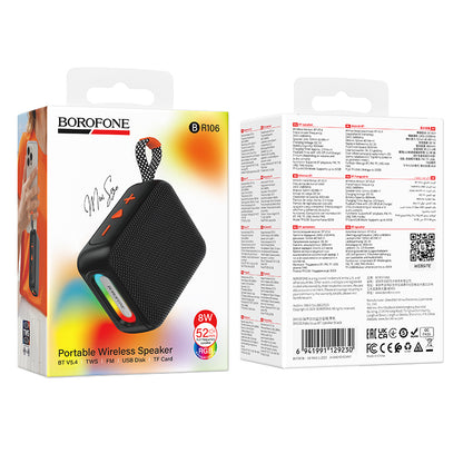 Borofone BR106 Felicitous tragbarer Bluetooth-Lautsprecher, 8 W, TWS, RGB, Schwarz