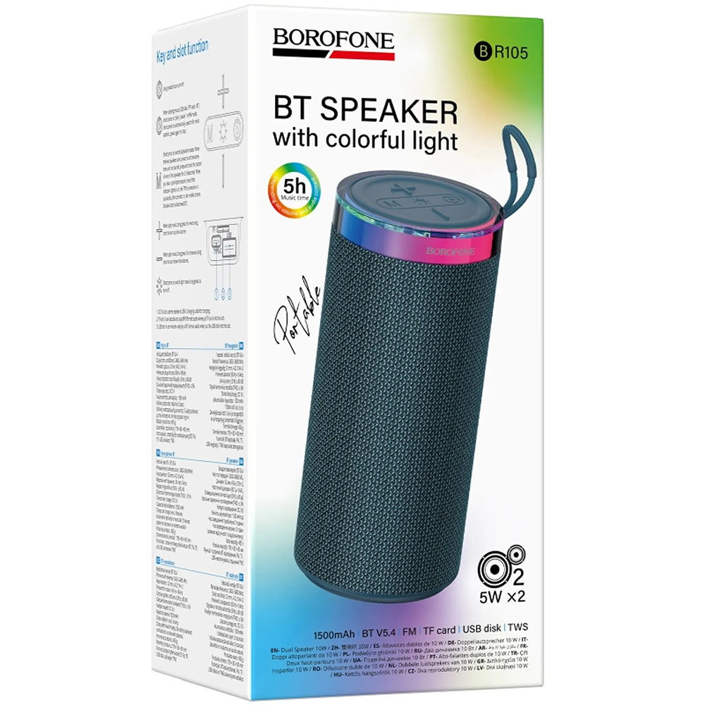 Tragbarer Bluetooth-Lautsprecher Borofone BR105 Loud, 10W, TWS, RGB, Marineblau