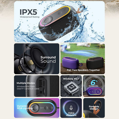 Bluetooth Tragbarer Lautsprecher HAVIT SK809BT, 7W, RGB, Wasserdicht, Lila