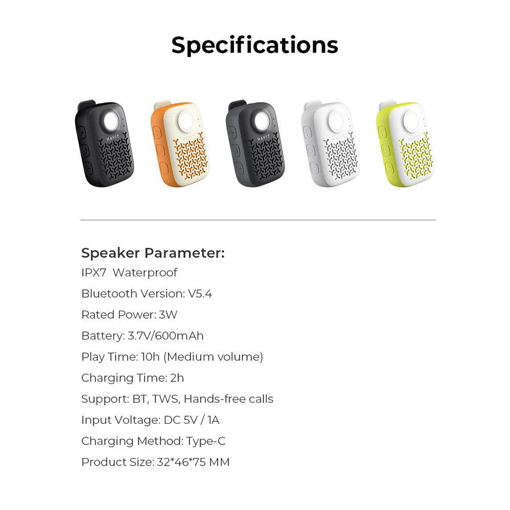 Tragbarer Bluetooth-Lautsprecher HAVIT SK868BT, 5W, wasserdicht, Schwarz