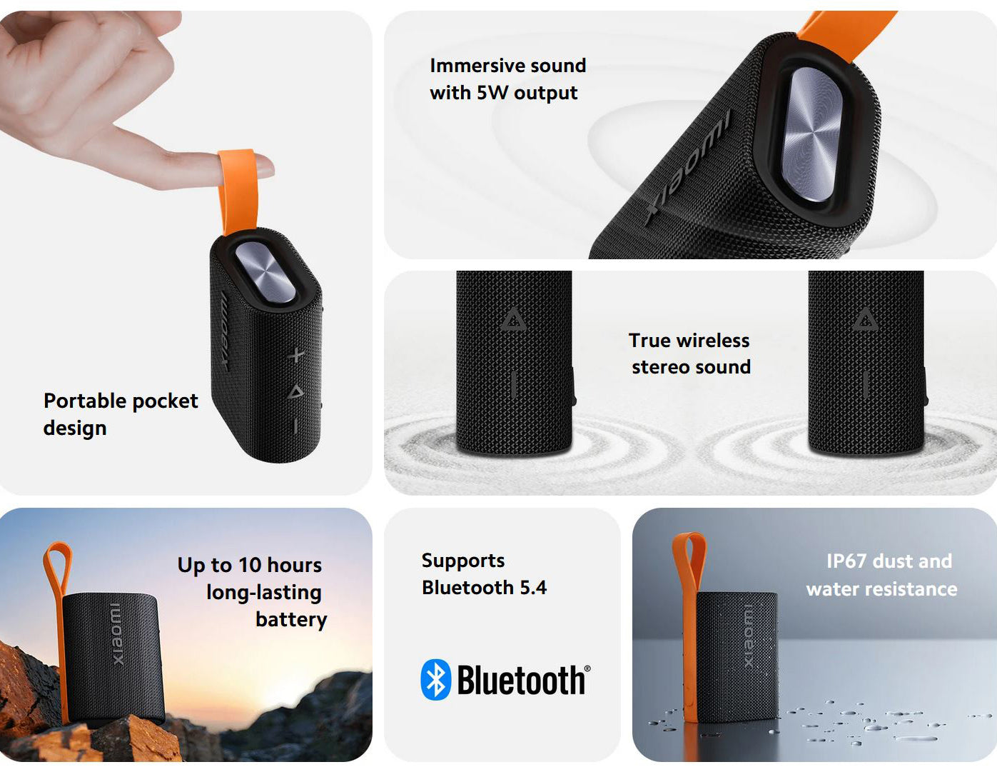 Tragbarer Bluetooth-Lautsprecher Xiaomi Sound Pocket, 5 W, wasserdicht, Schwarz QBH4269GL