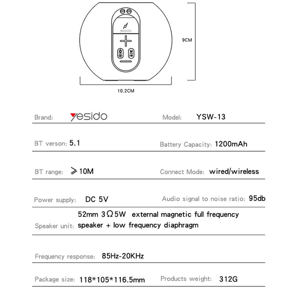 Tragbarer Bluetooth-Lautsprecher Yesido YSW13, 5W, RGB, Blau