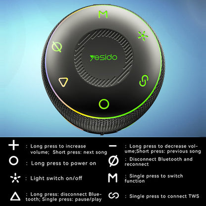 Tragbarer Bluetooth-Lautsprecher Yesido YSW22, 30W, RGB, wasserdicht, Schwarz