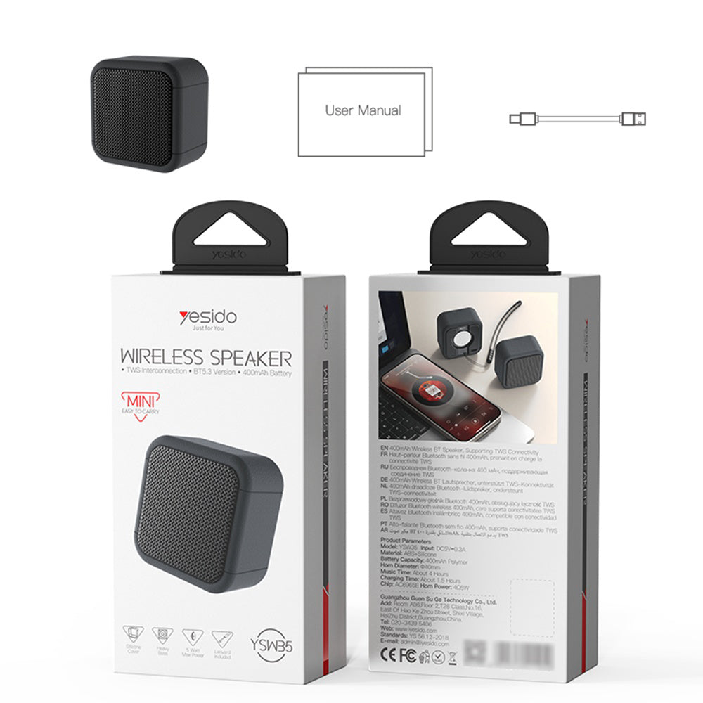 Bluetooth Tragbarer Lautsprecher Yesido YSW35, 5W, TWS, Wasserdicht, Schwarz