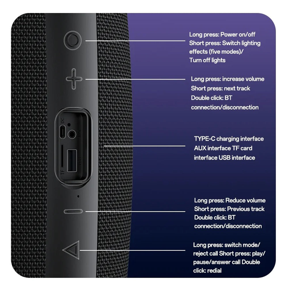 Tragbarer Bluetooth-Lautsprecher Yesido YSW38, 30W, TWS, RGB, Schwarz