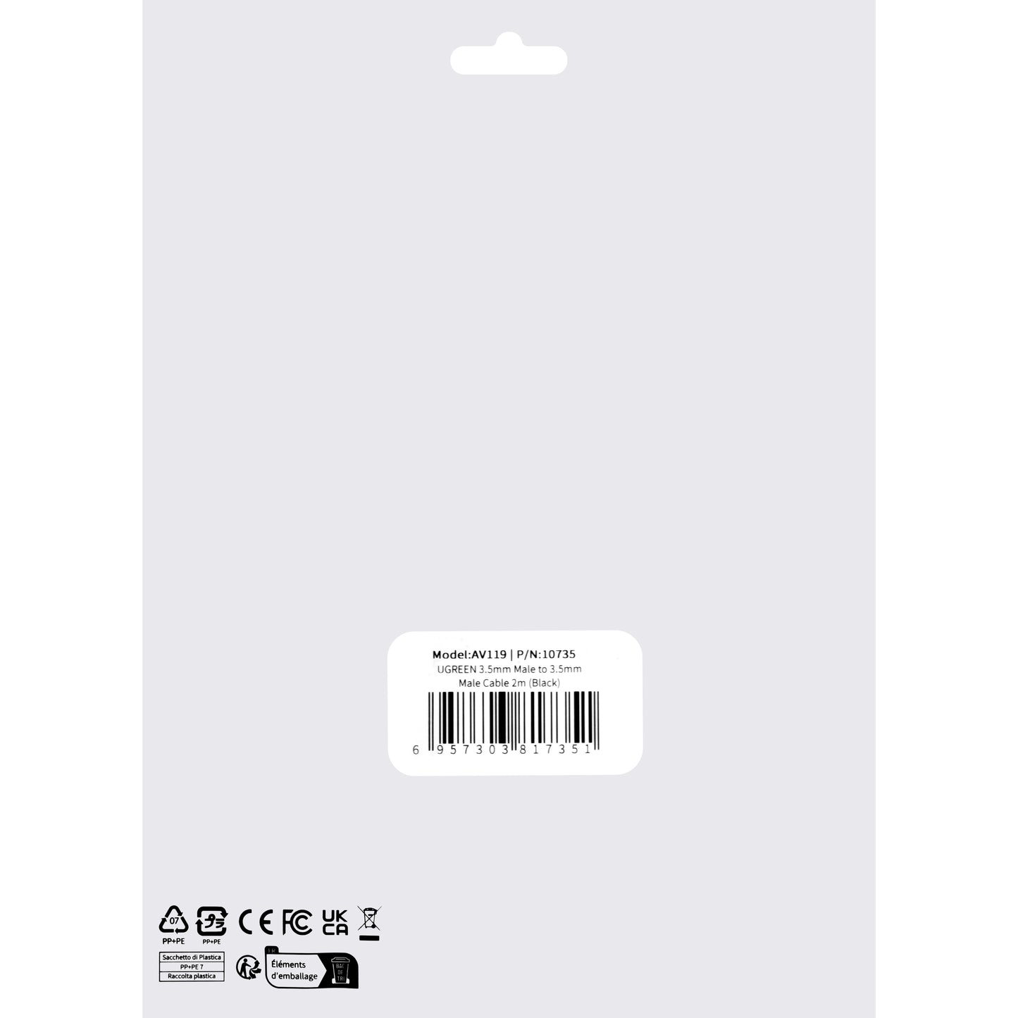 Audiokabel 3.5mm - 3.5mm UGREEN AV119, 2m, Schwarz 