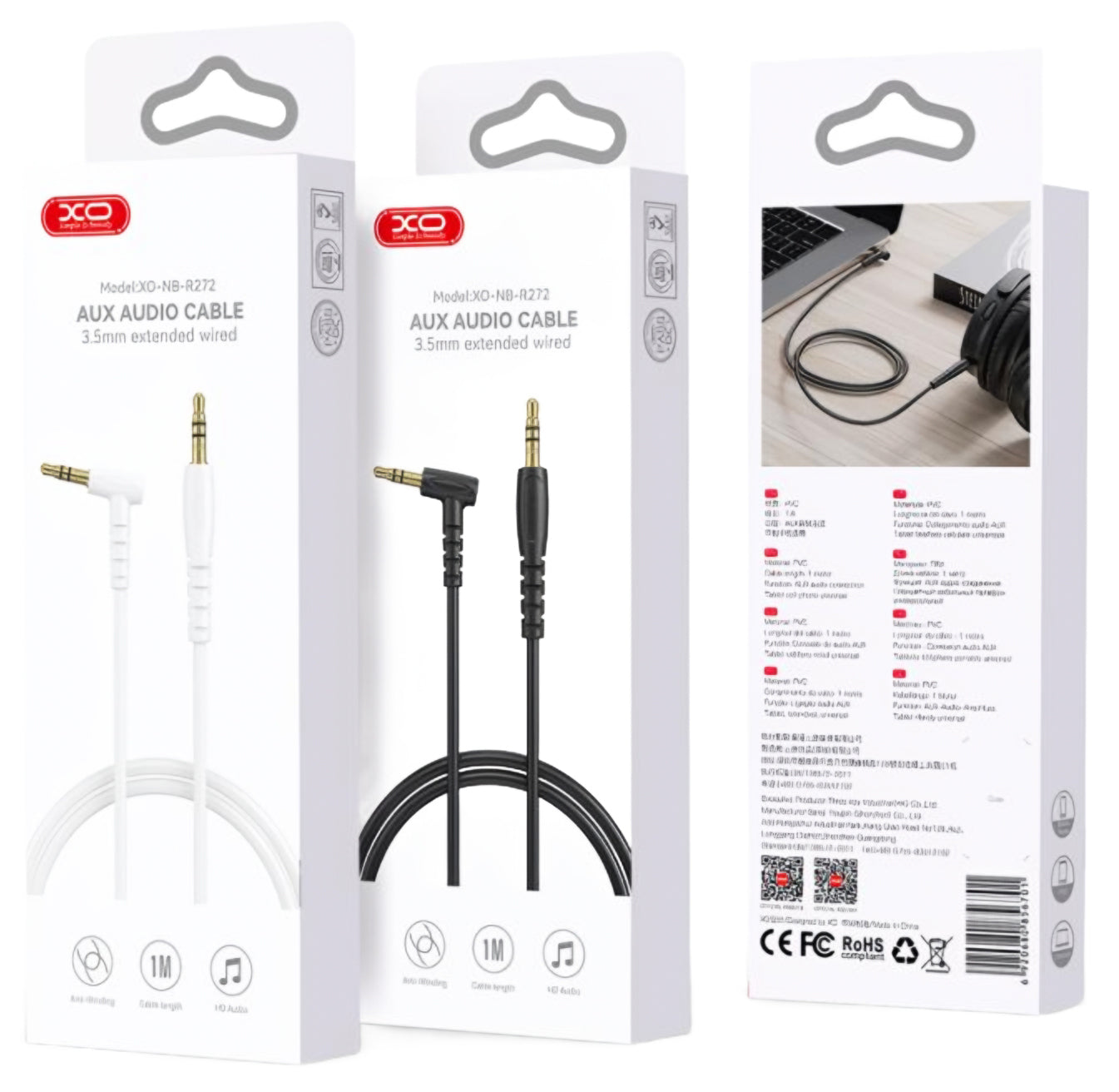 Audio-Kabel 3.5mm - 3.5mm XO Design NB-R272, 1m, Schwarz