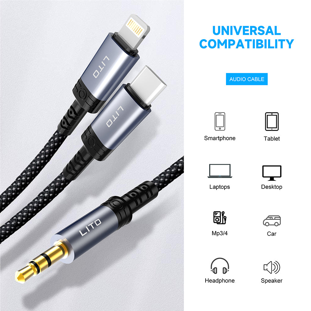 Audio-Kabel Lightning - 3.5mm Lito LA01L, 1m, Schwarz
