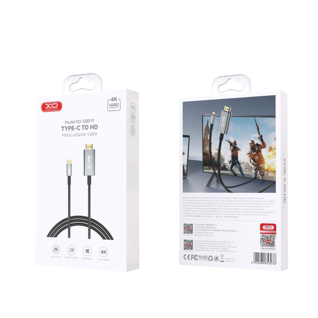 Audio- und Videokabel USB-C - HDMI XO Design GB019, 1,8m, Schwarz