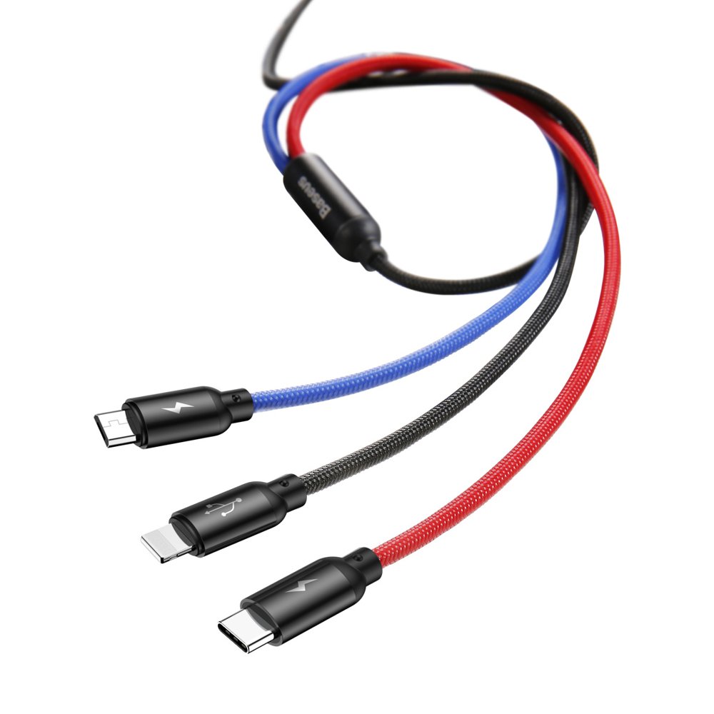 USB-A Ladekabel - Lightning / microUSB / USB-C Baseus Colors 3in1, 20W, 1,2m, Schwarz CAMLT-BSY01