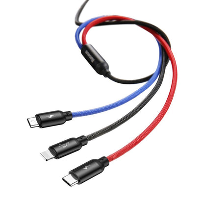 USB-A Ladekabel - Lightning / microUSB / USB-C Baseus Colors 3in1, 20W, 1,2m, Schwarz CAMLT-BSY01