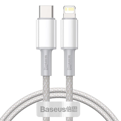 USB-C-Daten- und Ladekabel – Lightning Baseus High Density Braided, 20 W, 2 m, Weiß CATLGD-A02