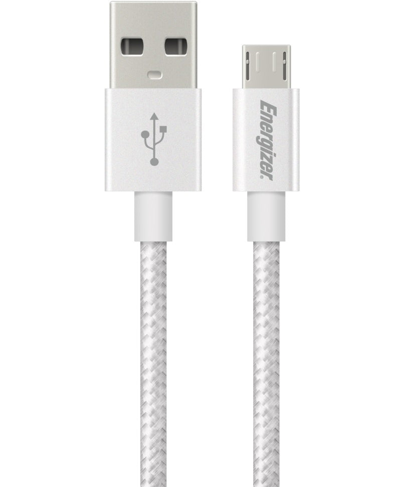 Daten- und Ladekabel USB-A – microUSB Energizer Metallic, 18 W, 1,2 m, Weiß C13UBMCGWH4