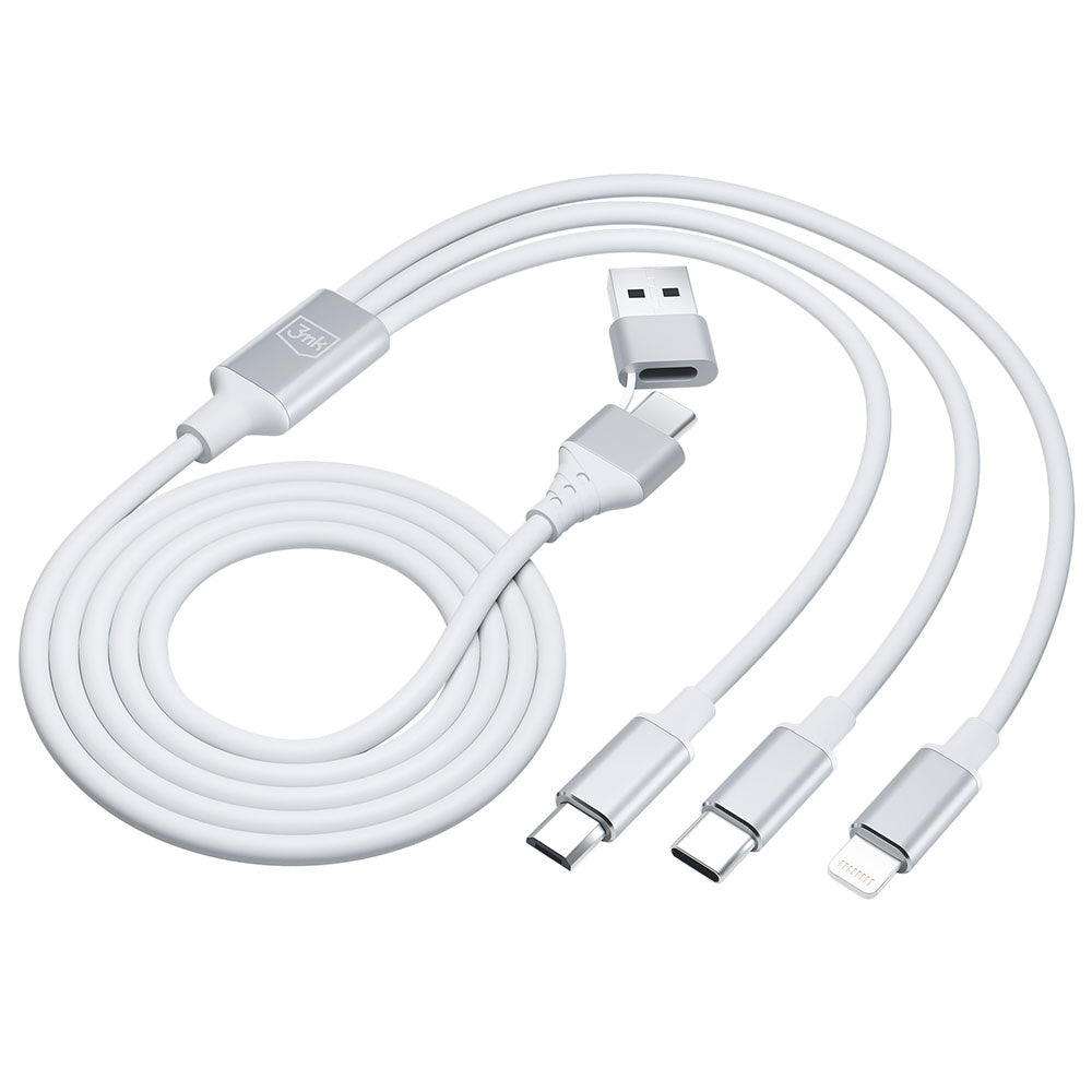 3MK Hyper 3in1 Ladekabel 1.5m | USB-A/C auf Lightning/microUSB/USB-C | Weiß