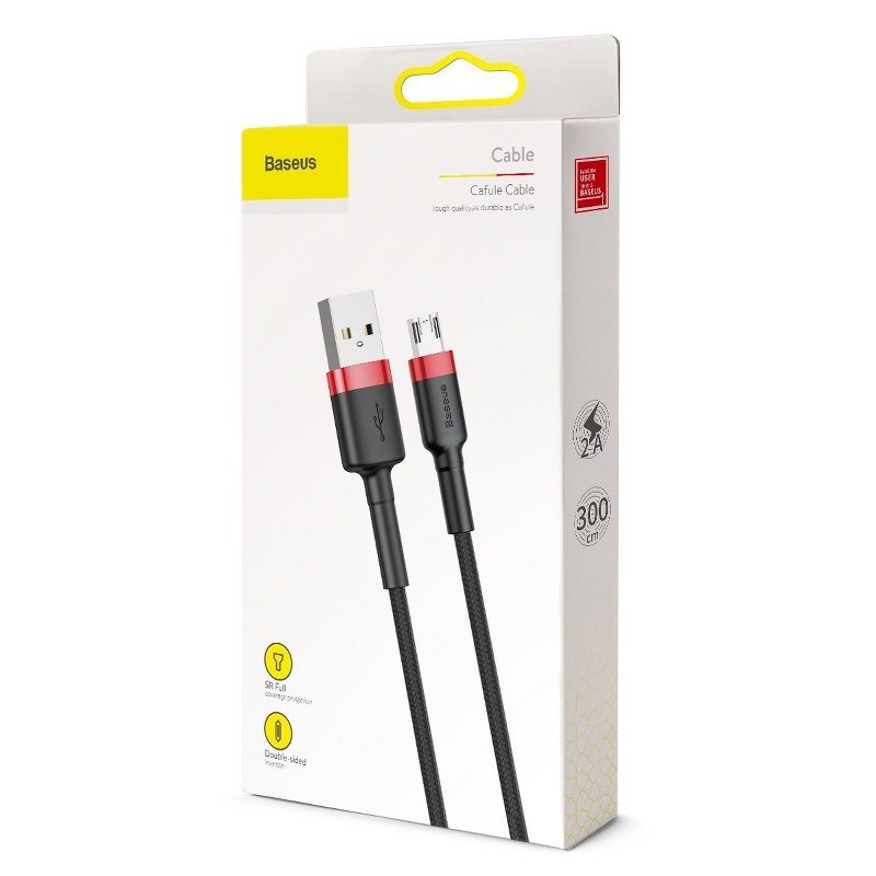 Daten- und Ladekabel USB-A – microUSB Baseus Cafule, 18 W, 3 m, Rot CAMKLF-H91