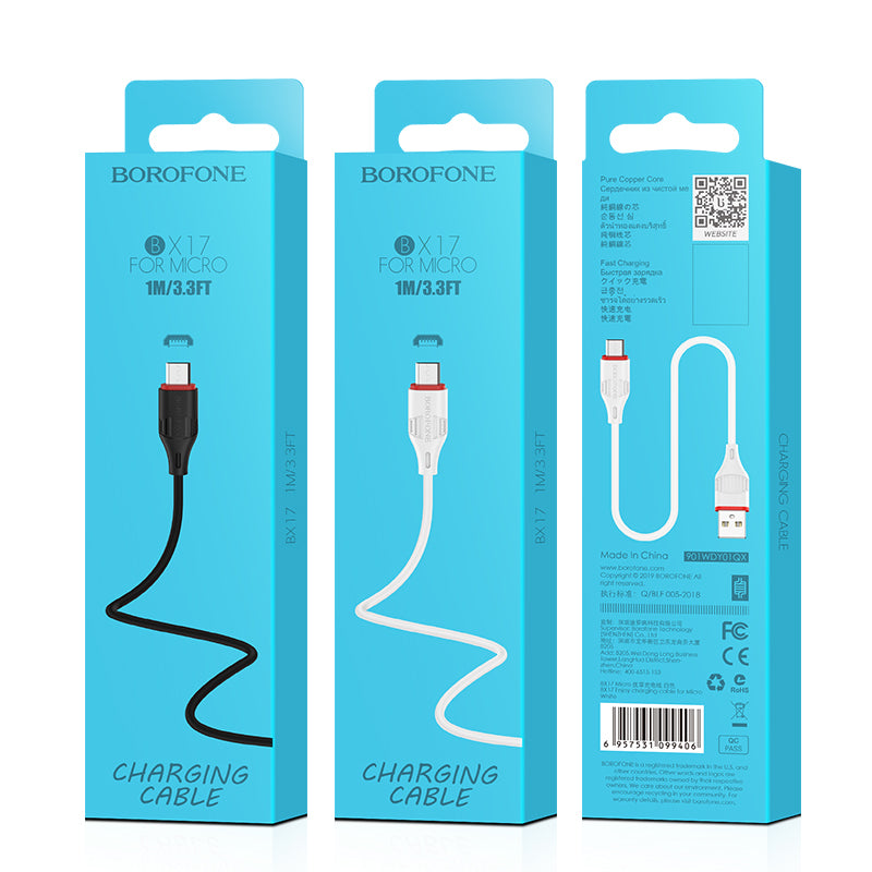 Data and Charging Cable USB-A - microUSB Borofone Enjoy BX17, 18W, 1m, White