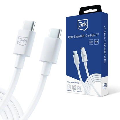 Daten- und Ladekabel USB-C - USB-C 3MK Hyper, 100 W, 1,2 m, Weiß