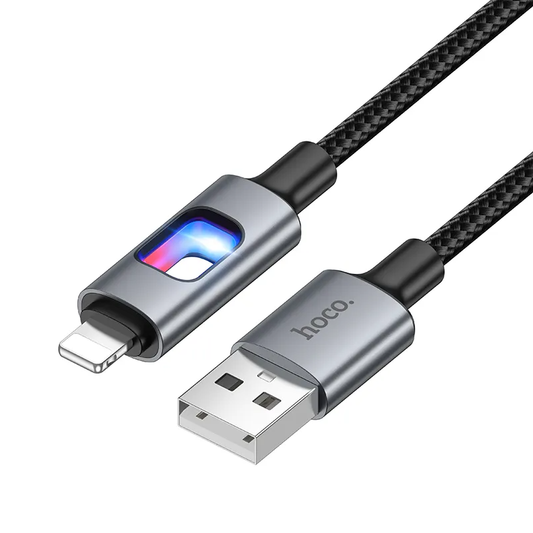 USB-A - Lightning Daten- und Ladekabel HOCO U144 Led, 18W, 1,2m, Schwarz