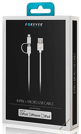 Daten- und Ladekabel USB-A – Lightning / microUSB Forever MFi, 18 W, 1 m, Weiß