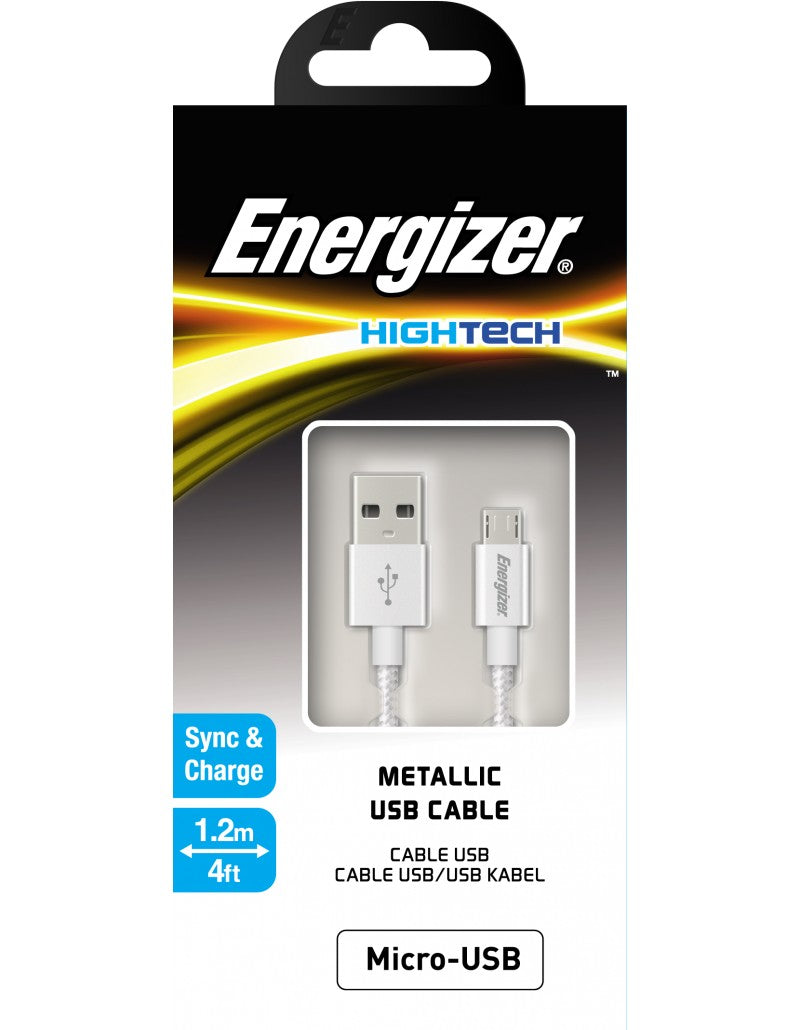 Daten- und Ladekabel USB-A – microUSB Energizer Metallic, 18 W, 1,2 m, Weiß C13UBMCGWH4