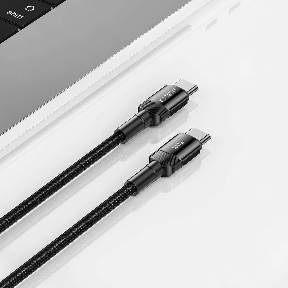 USB-C Data and Charging Cable - USB-C Tech-Protect Ultraboost EVO, 100W, 0.25m, Black