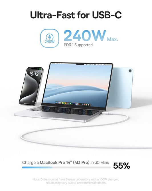 USB-C Daten- und Ladekabel - USB-C Baseus PicoGo, 240W, 1m, Weiß P10376800211-00