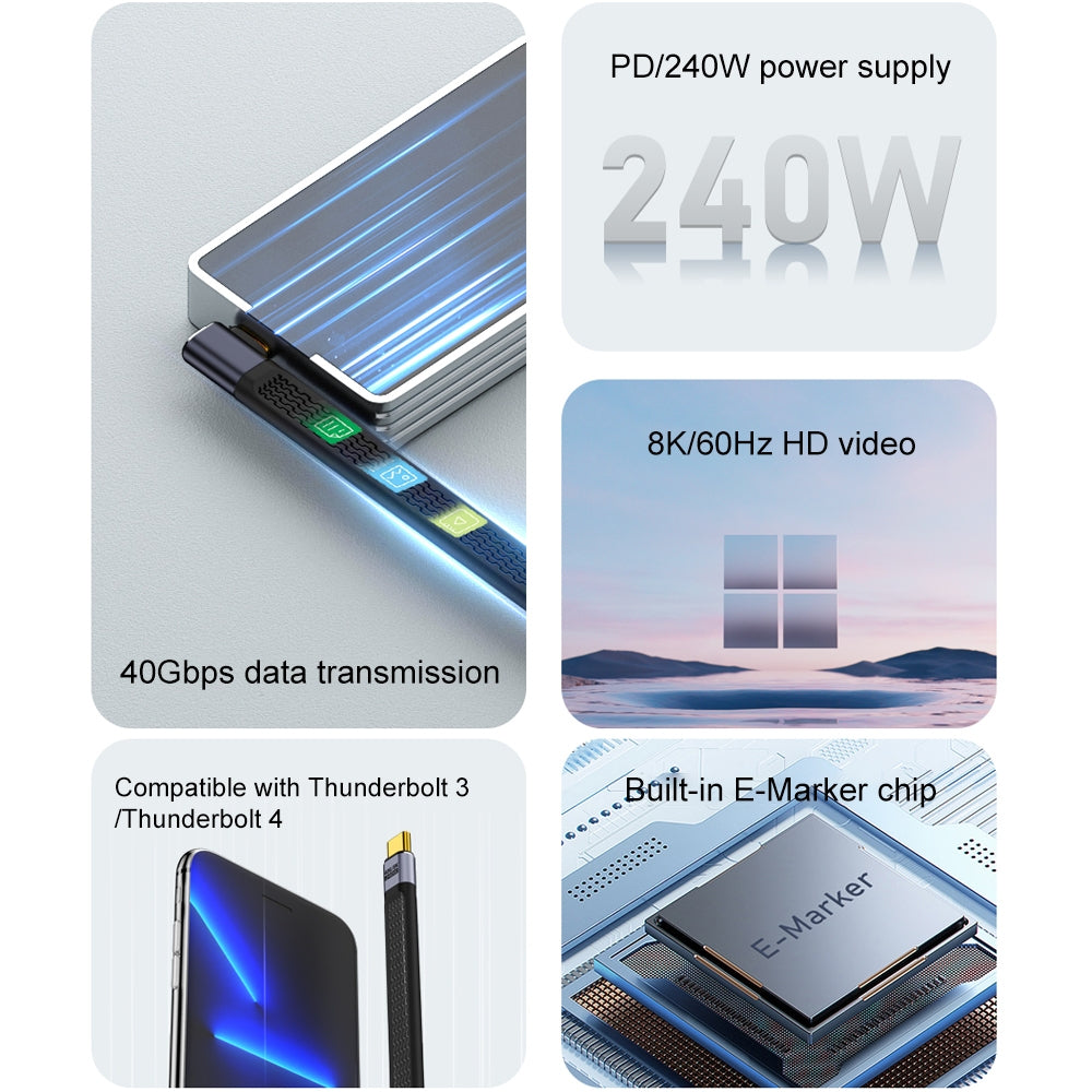 USB-C Daten- und Ladekabel - USB-C OEM Angled 8K Video, 240W, 0,15m, Schwarz
