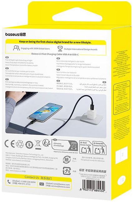 USB-A - USB-C Daten- und Ladekabel Baseus Lit Button Control, 100W, 1m, Schwarz P10379002121-00