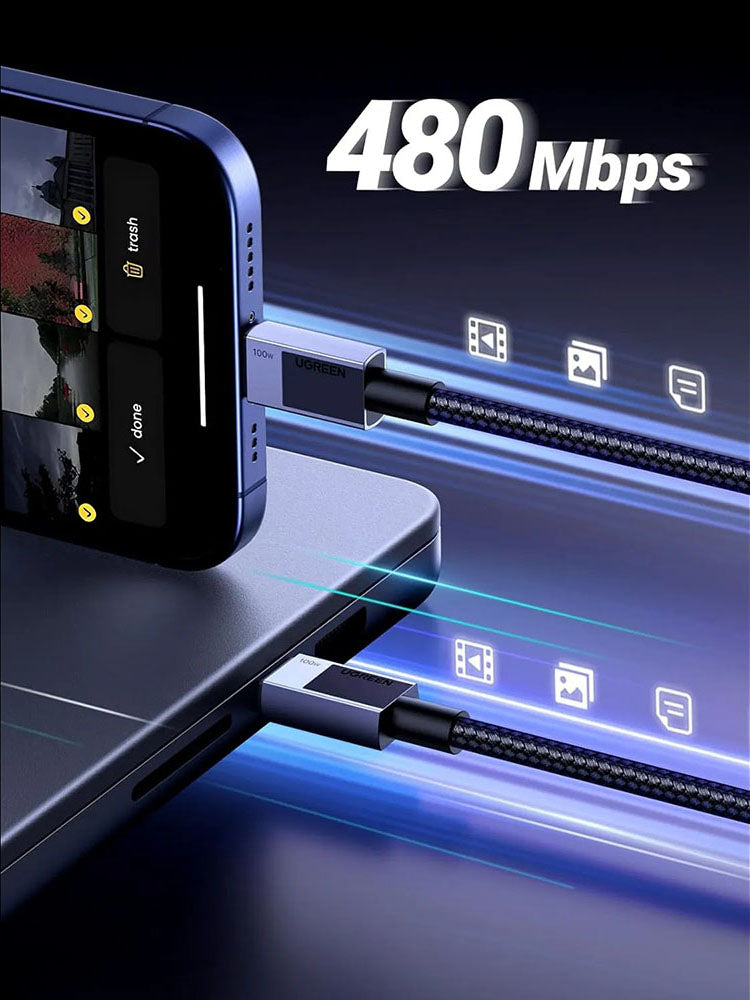 USB-C Daten- und Ladekabel - USB-C UGREEN L512, 100W, 3m, Grau
