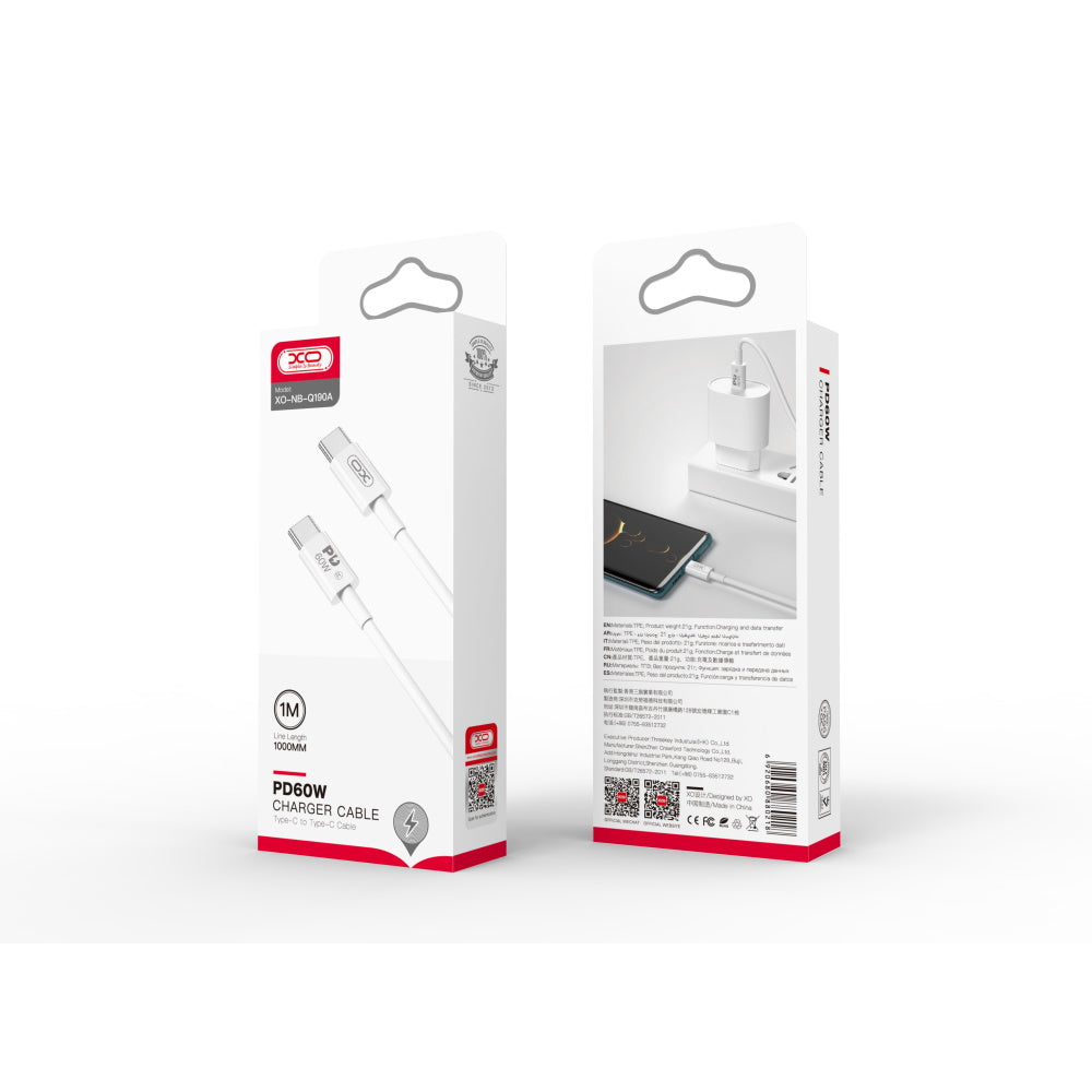 Daten- und Ladekabel USB-C - USB-C XO Design NB-Q190A, 60W, 1m, Weiß