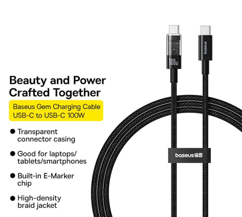 Daten- und Ladekabel USB-C - USB-C Baseus Gem, 100W, 2m, Schwarz P10373000111-01