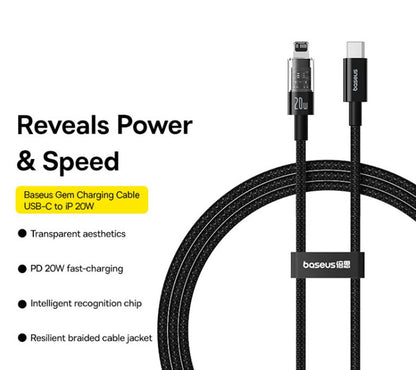 USB-C - Lightning Lade- und Datenkabel Baseus Gem, 20W, 2m, Schwarz P10373001111-01