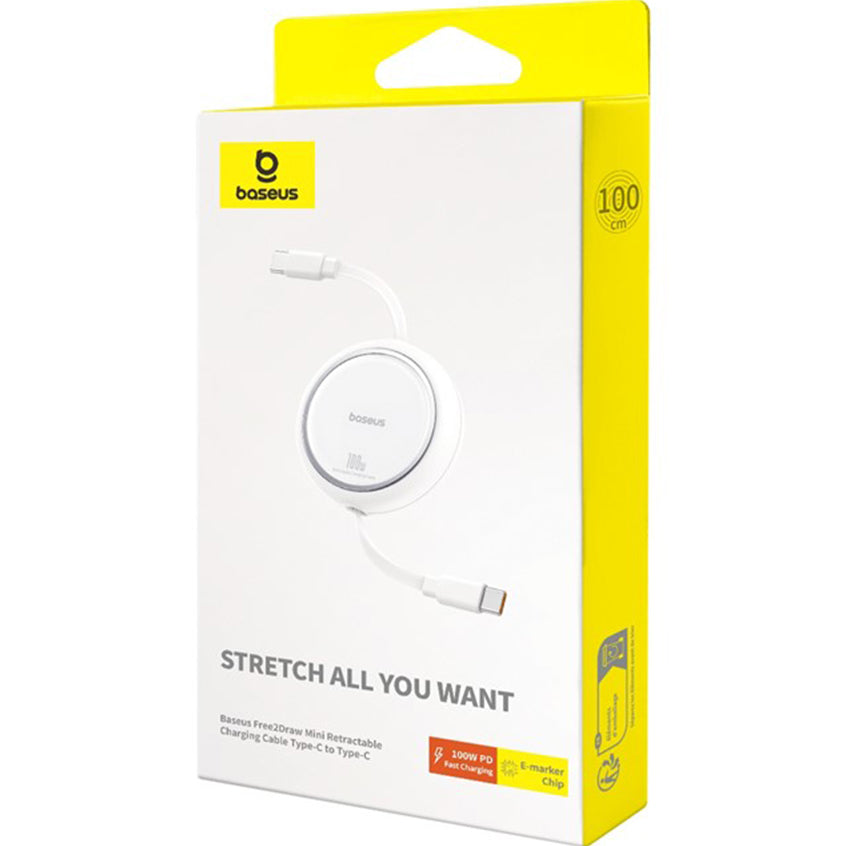 USB-C Daten- und Ladekabel - USB-C Baseus Free2Draw Mini Retractable, 100W, 1m, Weiß P10364500211-00