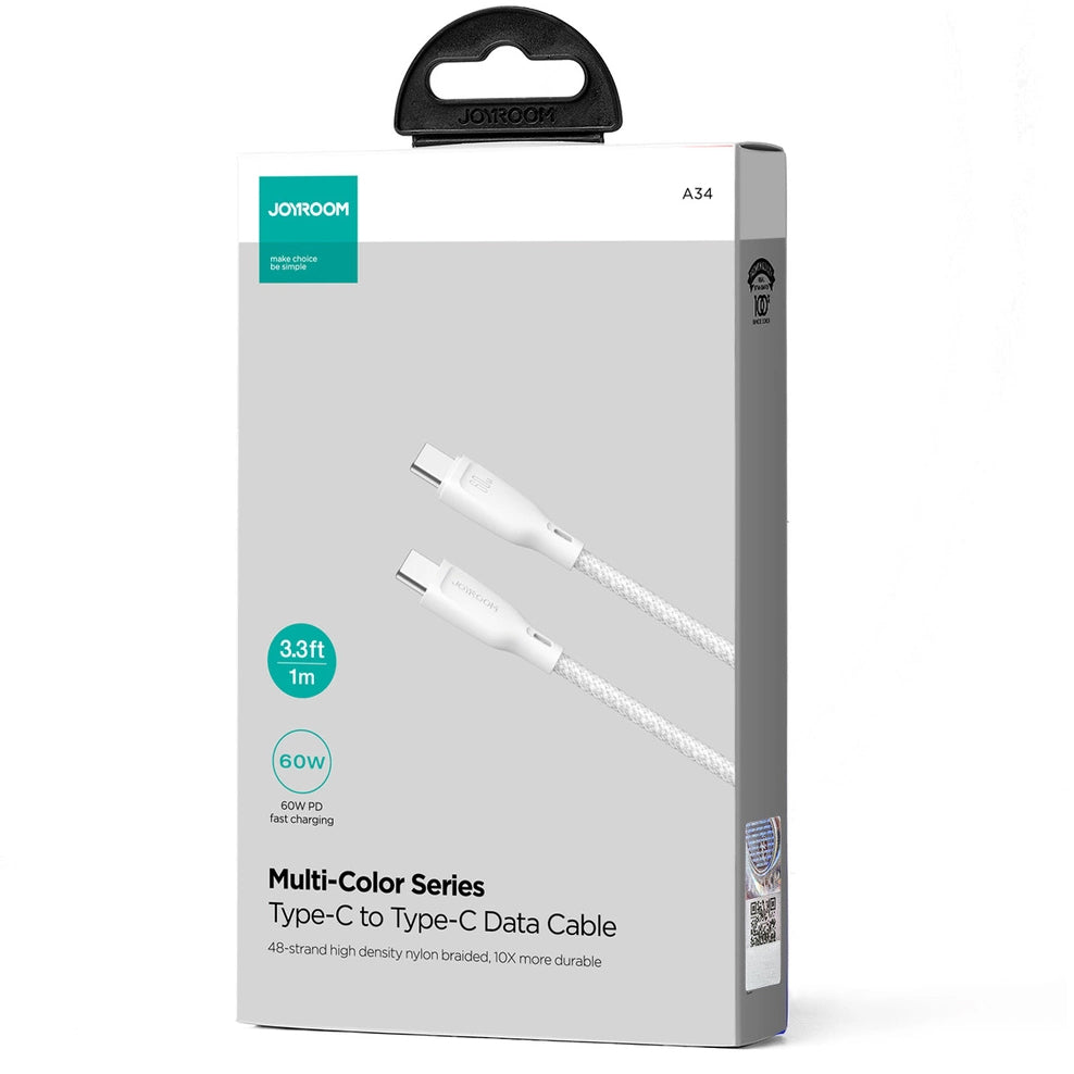 USB-C Daten- und Ladekabel - USB-C Joyroom Multi-Color S-A34, 60W, 1m, Weiß