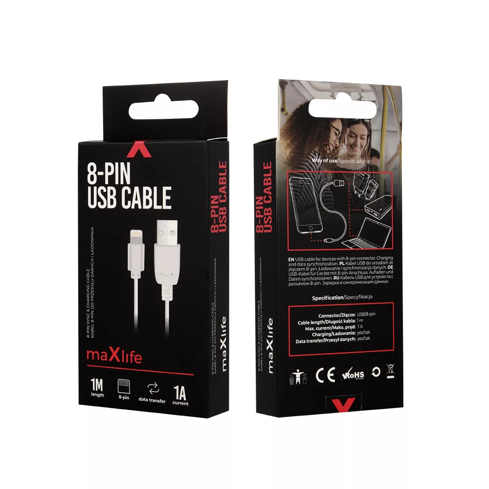 USB-A - Lightning MaXlife Daten- und Ladekabel, 5W, 1m, Weiß