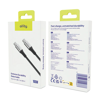 USB-C Daten- und Ladekabel - USB-C Allity. AUC-01, 100W, 2m, Schwarz