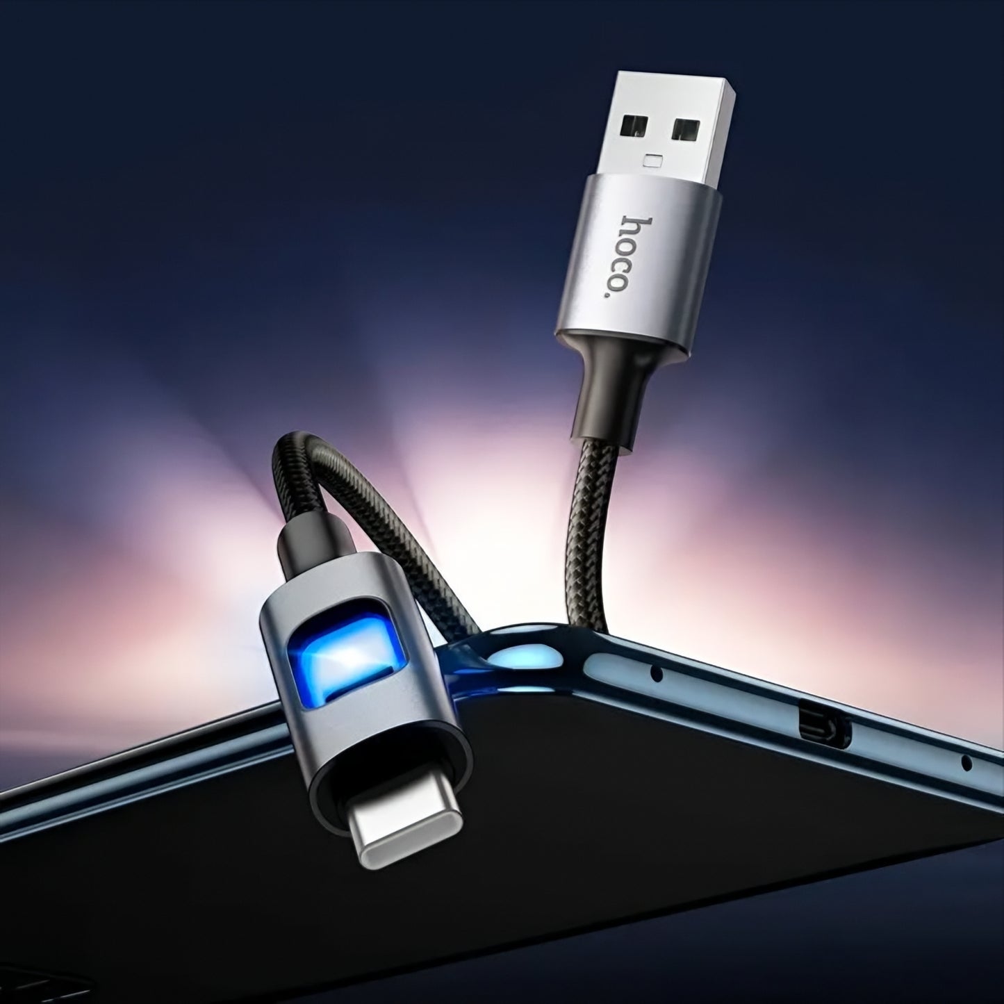 Daten- und Ladekabel USB-A - USB-C HOCO U144 Led, 18W, 1.2m, Schwarz