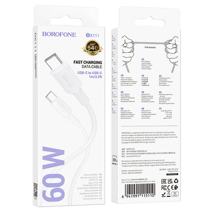 USB-C Data and Charging Cable - USB-C Borofone BX111 Feliz, 60W, 1m, White 