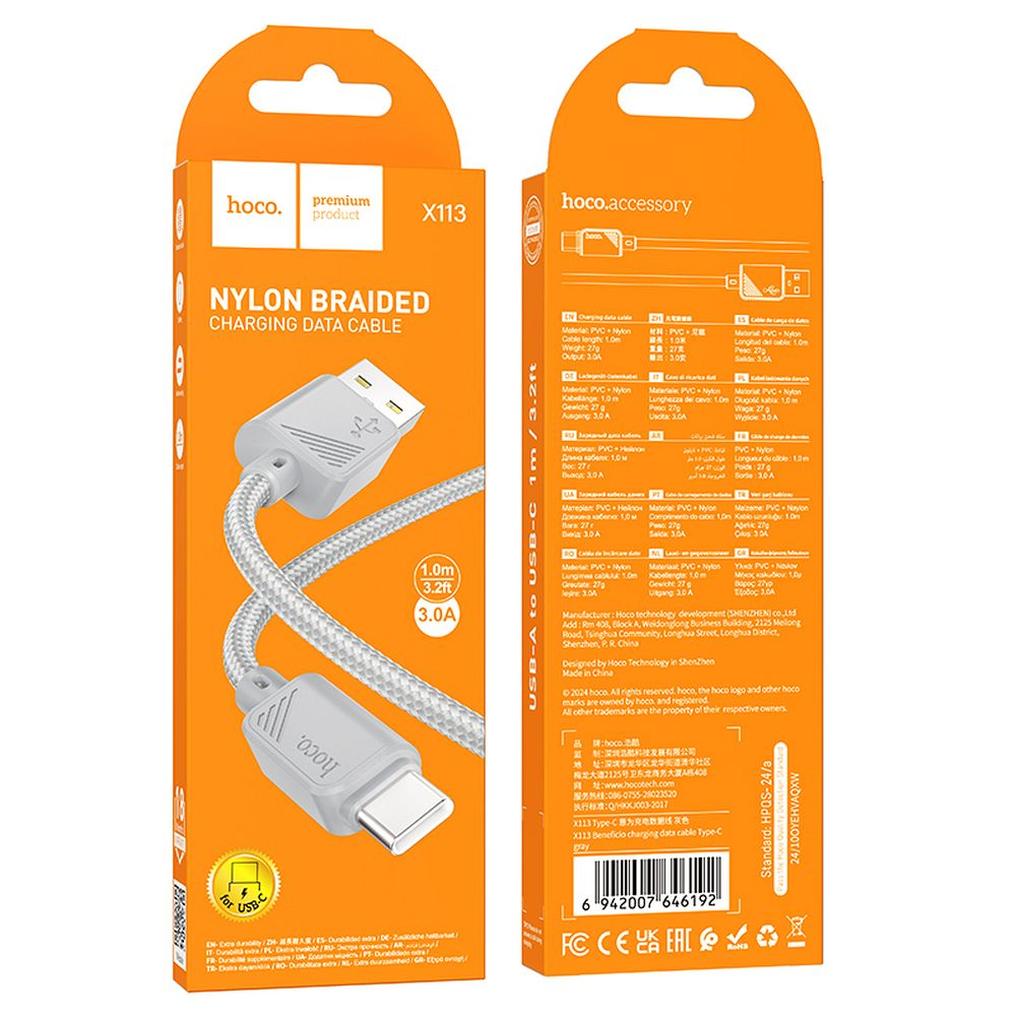 Daten- und Ladekabel USB-A - USB-C HOCO X113, 18W, 1m, Grau