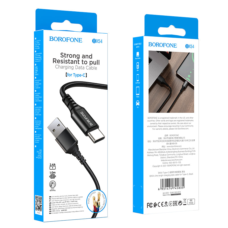 Daten- und Ladekabel USB-A - USB-C Borofone BX54 Ultrahell, 18 W, 1 m, Schwarz 